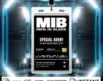 MIB Special Agent Men In Black ID Badge Card Cosplay Halloween Costume Name Tag Printable PDF file Download Pdf Image Alien Instant