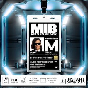 MIB-agent M-Spezialagent Männer in schwarz ID-Abzeichen Karte Cosplay Halloween-Kostüm Namensschild druckbare PDF-Datei Download Pdf Bild Alien Instant