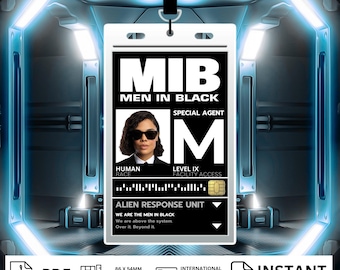 Agente MIB M Agente Especial Homens de Preto Cartão de Identificação Crachá Cosplay Traje de Halloween Nome Etiqueta Arquivo PDF para impressão Baixar Imagem PDF Alien Instantâneo