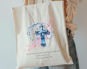 Catholic Rosary Tote Bag , Faith Inspired Christian Gift , Virgin Mary Prayer Bag , Religious Canvas Bag for Women, Spiritual Church Tote