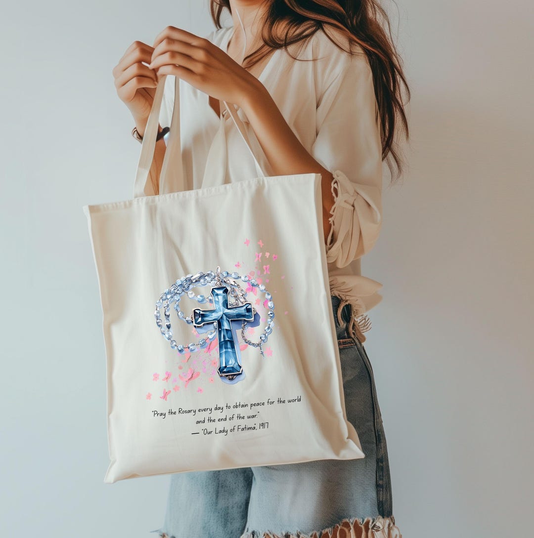 Catholic Rosary Tote Bag , Faith Inspired Christian Gift , Virgin Mary ...