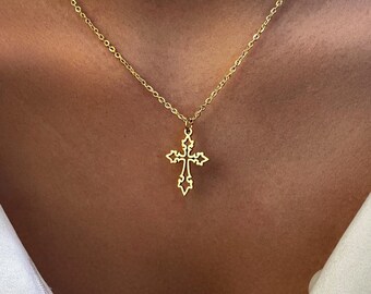 Cross necklace, gold cross pendant, christian cross necklace charm, gold silver cross necklace, god stainless steel necklace