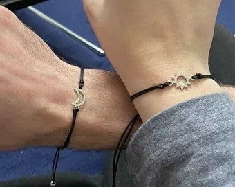 Sun and moon friendship couples matching bracelet, best friend lover gold bracelets, sun moon mother daughter bracelet, adjustable bracelets