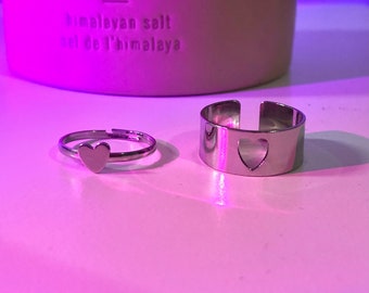 Dainty heart ring, matching couple heart ring set, silver love couple rings, heart shaped open ring for him and her, Rings-Anniversary Gift