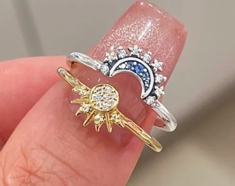 Sun Moon Star Ring, Matching Sun Moon Ring, Moon Star Ring Set, Zuiverheidsringen, Vriendschapsringen, BFF-ringen, Moeder-dochterringen, Liefdesringen