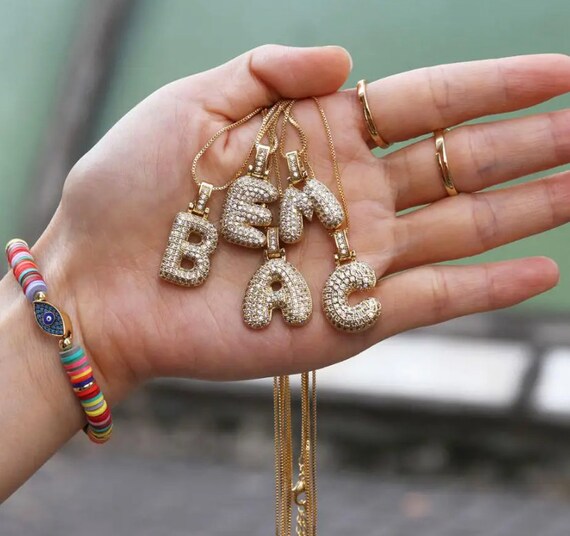 Rhinestone Letter Necklace Bedazzled Crystal Letter Charm Chain