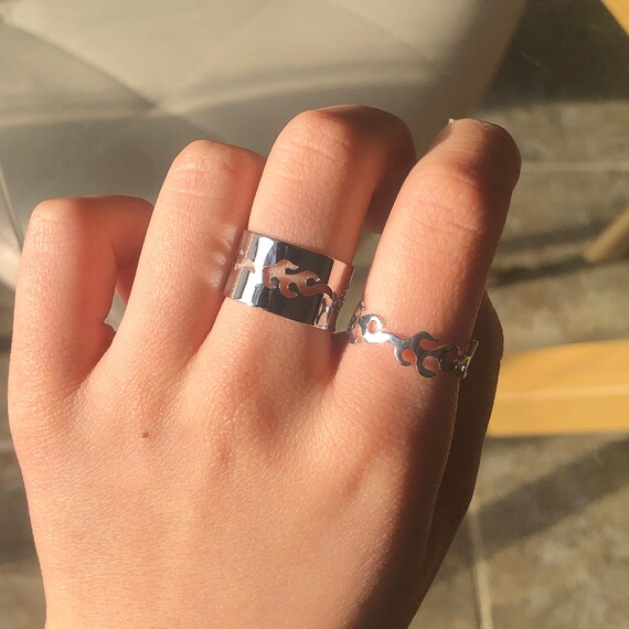 Flame Matching Silver Rings Set of 2 Twin Flame Couple Rings Etsy UK