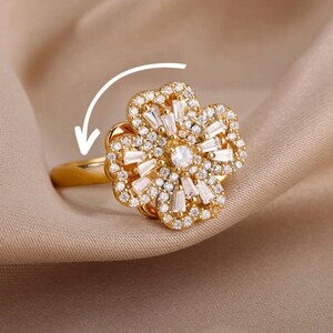 Four Clover ADHD Wedding Rings, Diamond gem ring, Anti-Stress Anxiety Ring, Flower spinning fidget ring, crystal ring, anniversary ring