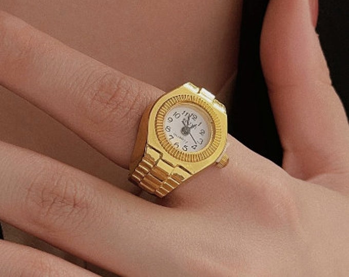 Mini Vintage Clock Finger Ring Unisex Watch Round Creative Quartz Watches Fashion Couple Watches Accessories