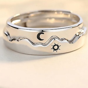 Matching sun moon rings, couple anniversary rings, best friend moon rings, rings for him, connecting ring set, promise rings, sister rings
