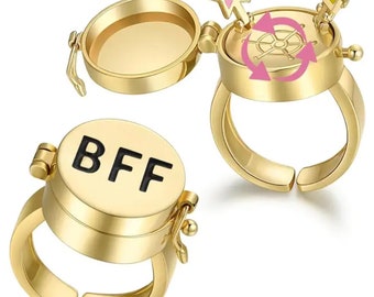 2 Pcs BFF Matching Rings Best Friend Ring Set Gold Color Spinner Open Rotate Ring Forever Friendship Cute Cartoon Anime Jewelry