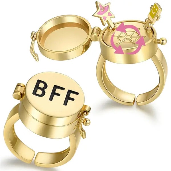 2 Pcs BFF Matching Rings Best Friend Ring Set Gold Color Spinner Open Rotate Ring Forever Friendship Cute Cartoon Anime Jewelry