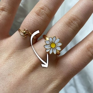 Daisy anxiety fidget ring, sunflower adhd stainless steel ring, stress worry relief spinning ring, flower fidget spinner impulse gift