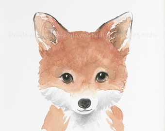 Fox, baby fox, Nursery Print Set, Nursery Decor, baby nursery wall art, Animal Prints, Animal Portraits for Nursery, Nursery Art