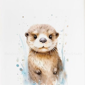 Baby Otter Portrait Wall Art for Nursery Room Deco, Animals Wall Decor