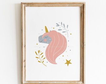 Unicorn, baby Girls Nursery and Bedroom Wall Art, Printable wall art, Unicorn Print, Girls Room Decor, Baby Art, Mythical Nursery