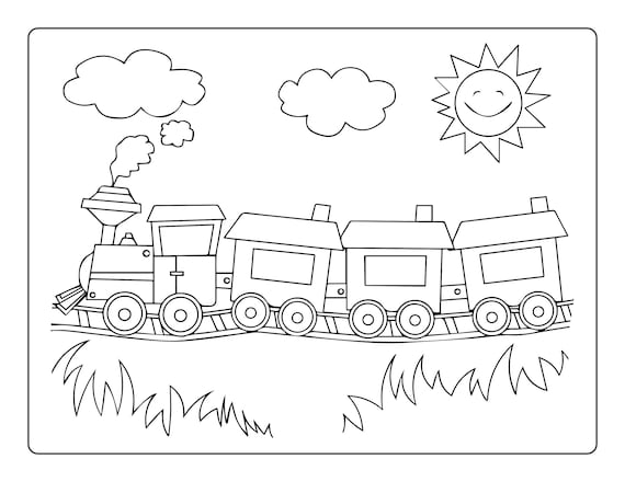 Train Coloring Book Large Crayons: Colouring Pages For Kids Ages 2-4 4-8  Fun And Educational Gift