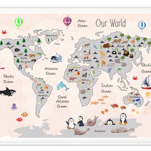 printable world map kids world map nursery prints beige etsy