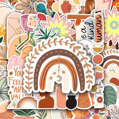 50 Boho Stickers Pack Cute Bohemian Aesthetic Stickers Etsy