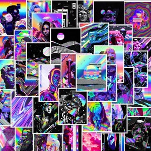 50 Psychedelic Stickers Pack, Trippy Glitch Aesthetic Stickers For Laptop Skateboard Hydroflask Waterbottle Phone Car Bumper Decals Lot