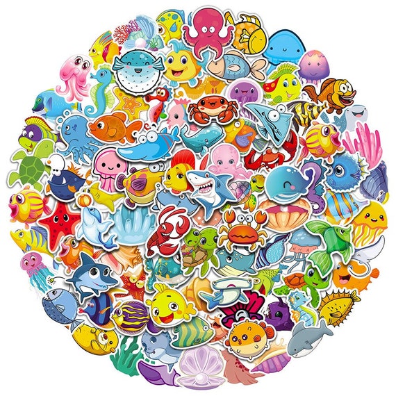 10,30,50,100 Pcs Cute Fish Sticker Pack, Funny Sea Creature Decals