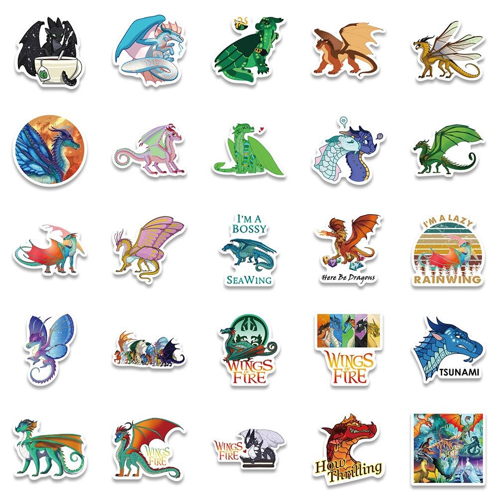 50 Dragon Stickers Pack, Fantasy Dinosaur Waterproof Vinyl Decals