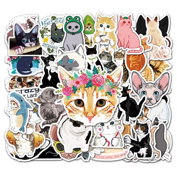 50PCS Cute Cat Stickers Vinyl Waterproof Funny Cats Decals for Water Bottle  Laptop Skateboard Scrapbook Luggage