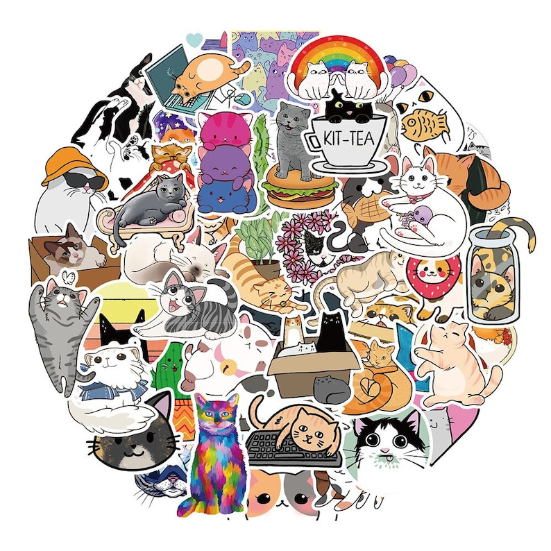 50 Cute Cats Stickers Pack Funny Cat Vinyl Stickers for - Etsy