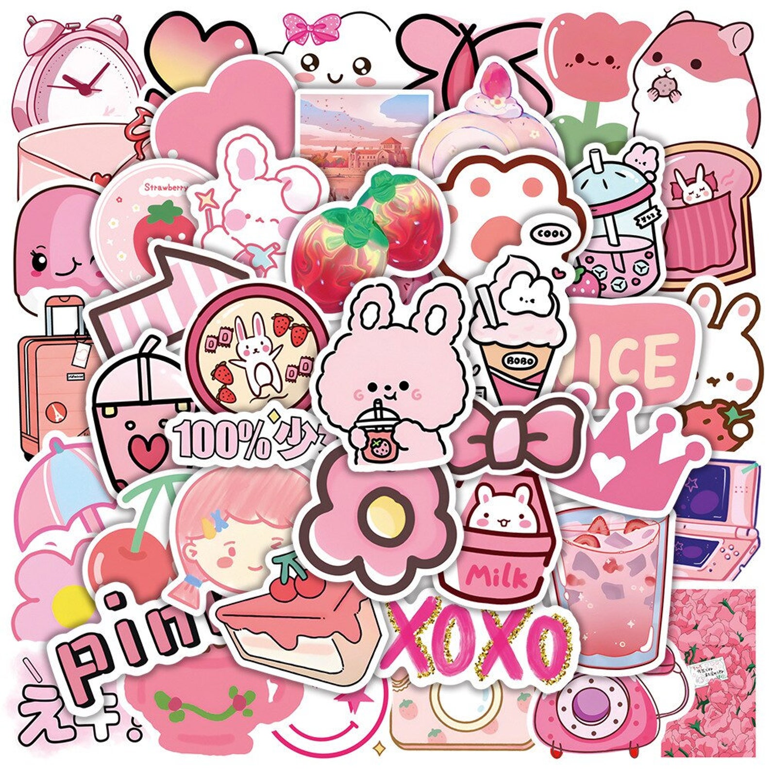 103060 Pcs Kawaii Pink Sticker Pack Cute Aesthetic Vinyl - Etsy
