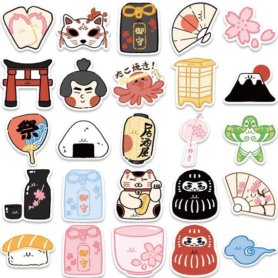 10,30,50 Pcs Kawaii Japanese Culture Stickers Pack, Cute Japan Aesthetic  Stickers, Waterproof Laptop Waterbottle Car Hydroflask Decals Lot 