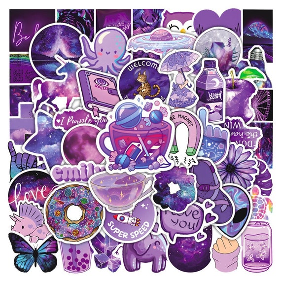 10,30,50 Pcs Cute Purple Space Sticker Pack, Galaxy Vinyl Stickers for  Laptop Hydroflask Waterbottle Journal Waterproof Decals for Girls Lot 