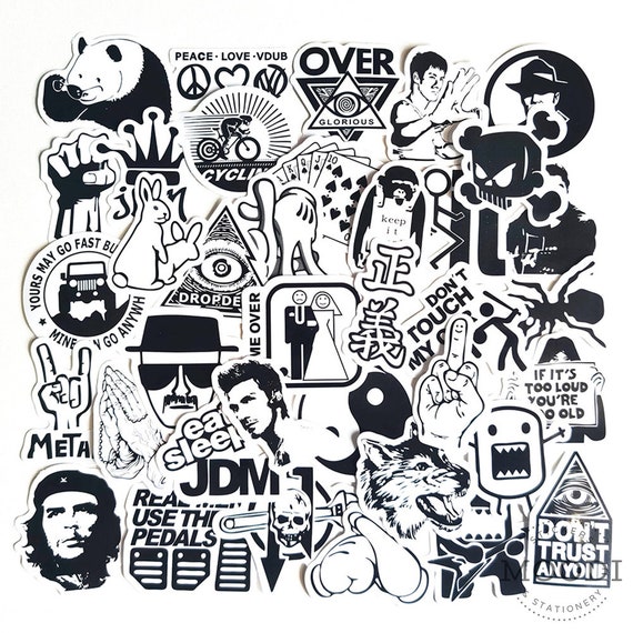 50Pcs Black And White Random Cool Vinyl Decal Graffiti Sticker Skate Laptop  NEW