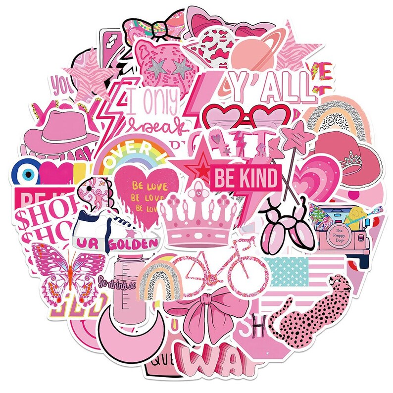50 Cute Pink Vsco Stickers Pack Cartoon INS Aesthetic Sticker - Etsy