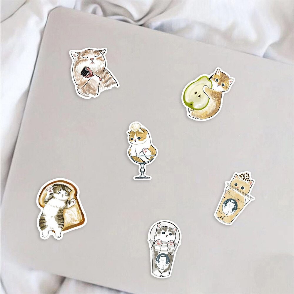 50 Cute Cats Stickers Pack, Kawaii Cat Waterproof Stickers for Laptop ...