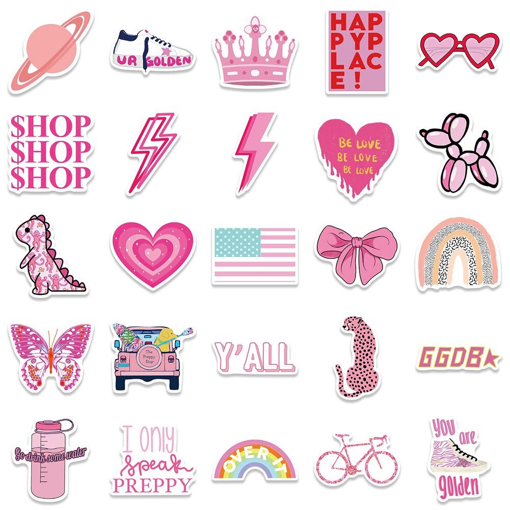 50 Cute Pink Vsco Stickers Pack, Cartoon INS Aesthetic Sticker for Laptop  Phone Planner Tumbler Waterproof Vinyl Decals Lot, Gift for Girls 