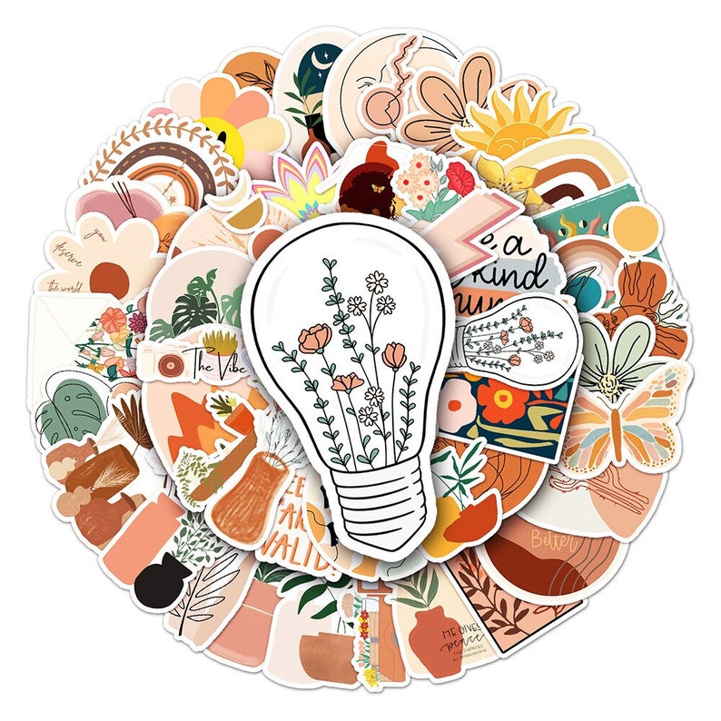 50 Boho Stickers Pack Cute Bohemian Aesthetic Stickers Etsy