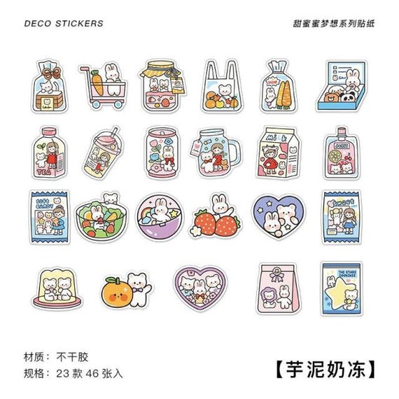 46 Pcs Kawaii Mini Paper Stickers Pack, Cute Animals Flowers Food Stickers,  Planner Deco Stickers, Diy Album Scrapbooking Kawaii Stationery 