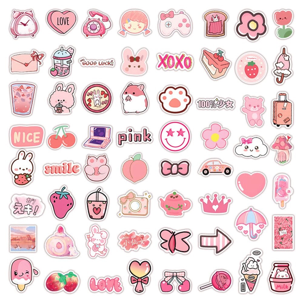 10,30,60 Pcs Kawaii Pink Sticker Pack, Cute Aesthetic Vinyl Stickers for  Laptop Phone Waterbottle Journal Waterproof VSCO Girls Decals Lot 