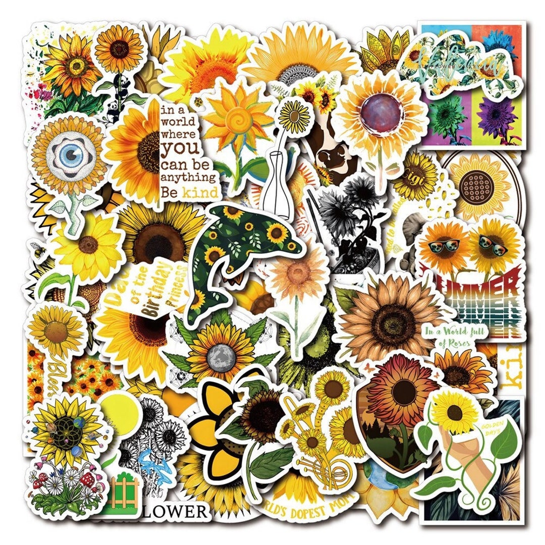 50 Cute Sunflower Stickers Pack Yellow Aesthetic Summer Etsy
