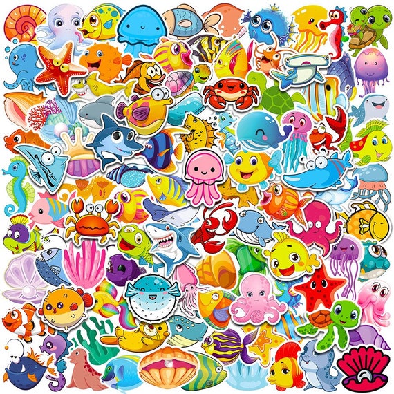 10,30,50,100 Pcs Cute Fish Sticker Pack, Funny Sea Creature Decals, Kawaii  Ocean Animal Waterproof Vinyl Stickers for Laptop Notebook Lot 