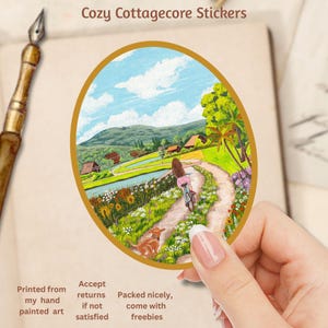 Adesivo Cottagecore, Natureza, Paisagem, Primavera, Verão, Estética Cottagecore Adorável, Adesivo fofo para scrapbook, Adesivos de amor-próprio
