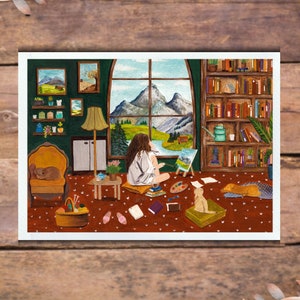 Cozy Art Print - A painting day in a dreamy studio Illustration - Print / Wall Art