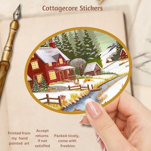 Aufkleber Gemütliche Winter Kunst, Gemütliche Weihnachten mit Tieren Illustration, entspannende ruhige Zeit Kunst Aufkleber, Natur Kunst