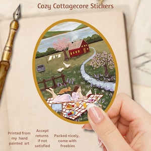 Pegatina "Su vida Cottagecore", pegatina de libro de lectura, pegatina de diario, paisaje natural en primavera/verano, arte, amor propio, Cottagecore acogedor