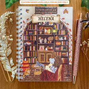 Personalized Notebook with name, Autumn Cozy Reading Illustrated Notebook - Recycle Papers, 90 pages - 40 comforting & empowering quotes