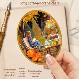 Adesivo Lettura autunnale accogliente, adesivo per amanti dei libri, adesivo stagione autunnale, album, adesivo carino, adesivi cottagecore, cottage autunnale