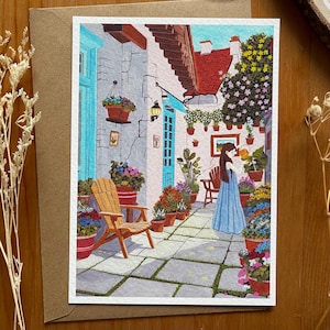 Carte postale, impression d'art A6. Her Lovely Garden - Illustration cosy pour les amateurs de cottagecore et d'ambiance cosy - Belle carte de voeux