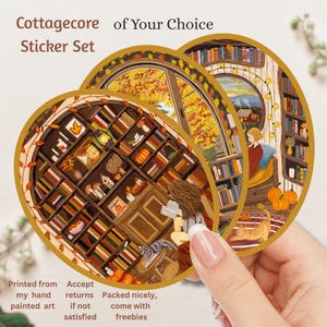 Conjunto de adesivos de sua escolha. Ilustração aconchegante Cottagecore, adesivo de amante de livros de leitura, adesivo de estação outono outono, natureza, chalé, arte aconchegante