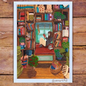 Cozy Art Print  - Girl Reading In An Attic Illustration - Print / Wall Art - Cottage core life