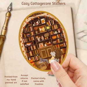 Pegatina "Lectura acogedora de otoño", pegatina para amantes de los libros, pegatina de la temporada de otoño, pegatina de álbum de recortes, pegatina bonita, pegatinas cottagecore, otoño acogedor